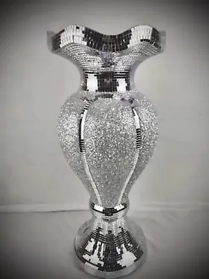 £54.99 • Buy 60cm Sparkly Silver Vase Romany Mirrored Mosaic Floor Standing