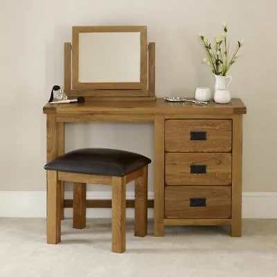 Rustic Oak Pedestal Dressing Table Mirror And Stool Set - RS28-RS29-RS34 • £449