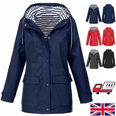 Womens Waterproof Raincoat Ladies Outdoor Wind Rain Forest Jacket Coat Plus Size • £7.99