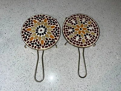Mid Century Modern Mosaic Tile Footed Trivet Hot Plate With Handle • $24.99