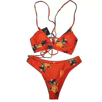 ZAFUL Womens Two Piece Bikini Set Size Small (4) Swim Red-Orange Oranges Fruit • $14.95