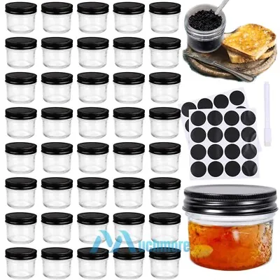 40 Pack 4oz Glass Jars With Airtight Lids(Black) Clear Canning Jars For Caviar • $56.99