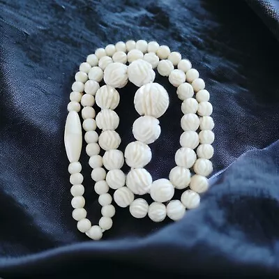 Vintage Carved Ivory Necklace Beaded 16  • $25