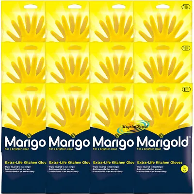 12x Marigold Extra Life Cotton Lined Kitchen Gloves LARGE Size 1 Pair • £29.40