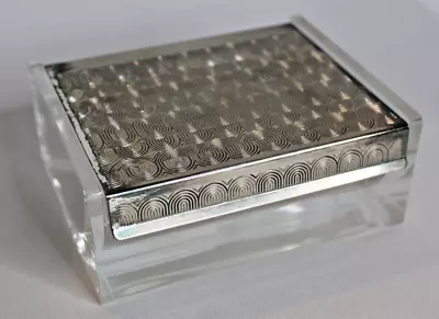 Vintage WMF Lucite Cigarette Trinket Box Silvertone Hinged Lid Deco Motif • $24.99