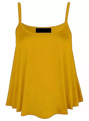 Womens Plain Swing Vest Sleeveless Top Strappy Cami Ladies Plus Size Flared 8-28 • £6.99