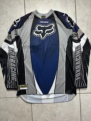 Vintage Fox Racing Motocross Supercross Jersey Medium Long Sleeve Blue Black Y2k • $33.99