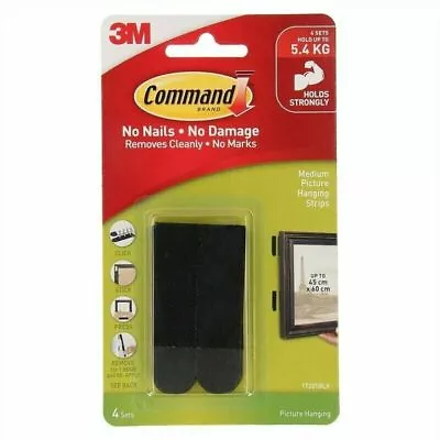 3M Command Hooks Picture Hanging Strips Medium Black Adhesive Tape Loop 5.4kg • $14.90