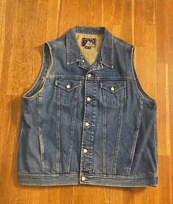 VTG Trucker Denim Vest CANYON RIDGE Men’s Size 2XT Metal Buttons Lined Western • $29.70