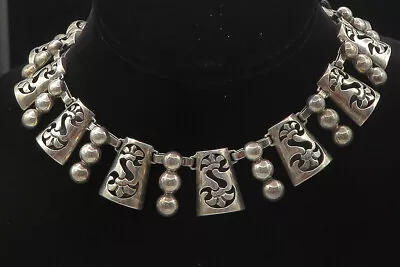 TPN MEXICO 925 Silver - Vintage Dark Tone Cutout Detail Chain Necklace - NE1557 • $386.35