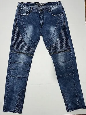 Scoop Distressed Ribbed Zipper Moto Skinny Jeans Blue Jeans Mens Size 34X32 • $18.99