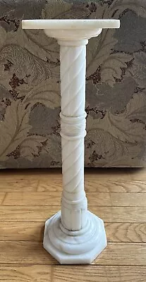 Antique White Marble Alabaster Empire Style Carved Column Pedestal Plant Stand • $274.99