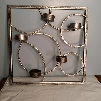 Metal Geometric Wall Mount Candle Holder 5 Tea Lights Silver/Black Distressed • £5.79