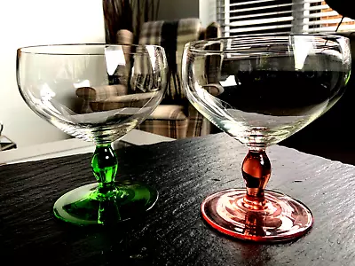 Pair Of Coloured Stem Champagne Coupes / Sundae Glasses • £18