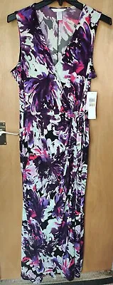 London Times Purple Floral Wrap Maxi Sleeveless Dress Size UK16 BNWT • £12.99