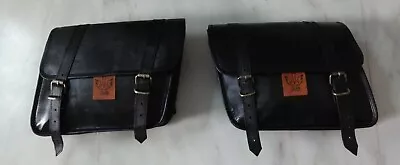 Leather Saddle Bag Motorcycle Saddle Pannier Bags Black Saddlebag L SHAP • $58.61