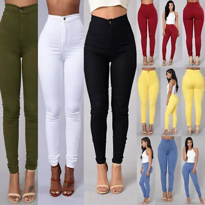 Womens Skinny Fit High Waist Stretchy Jeggings Ladies Zip Up Jeans Pants Legging • £14.50
