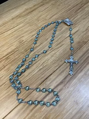 Vintage Light Blue Heart Beaded Rosary Italy Cross Crucifix Catholic KG • $25