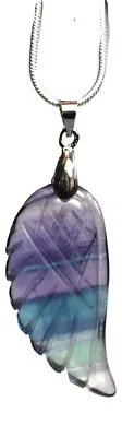 £14.99 • Buy Reiki Charged Fluorite Crystal Stone Angel Wing Pendant  Necklace Silver Chain