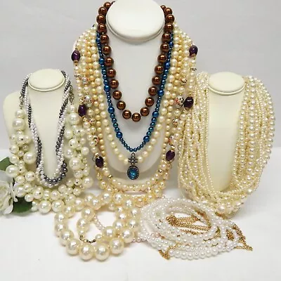 Faux Pearl Bead Necklace Lot - Vintage To Now Fashion Jewelry • $9.99