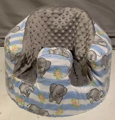 New Bumbo Floor Seat COVER • Baby Elephants W/Blue Stripe • Safety Strap Ready • $21.99