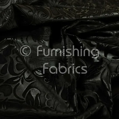 £0.99 • Buy Quality Shiny Floral Embossed Black Velvet Pattern Upholstery Furnishing Fabric