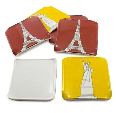 Coaster Set Tea/Coffee Statue Of Liberty Eiffel Tower Home/Office Tableware Gift • £9.44