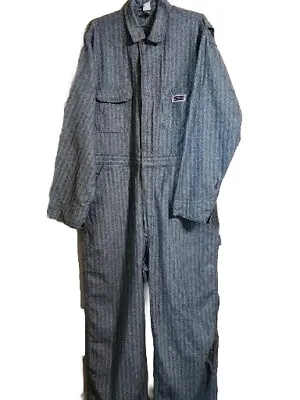 Vintage JC Penny Big Mac Denim Coveralls 44 L  Men Blue Striped Herringbone USA • $59.88