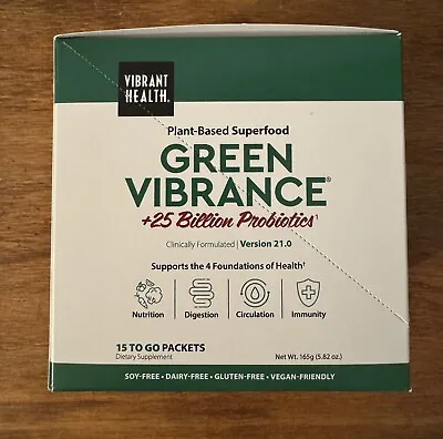 Vibrant Health Green Vibrance 15 Single To Go Packets Box 06/2025 Version 21.0. • $31.99