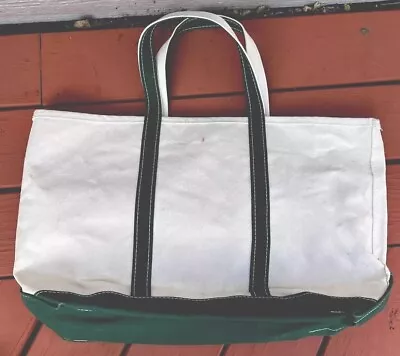 Vintage LL Bean Boat/Tote NWOT Freeport Maine Canvas  Green White Sawtooth NWOT • $65