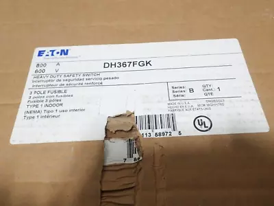 New Eaton DH367FGK 3 Pole 800 Amp 600 Volt Fusible NEMA 1 Indoor Disconnect • $8600