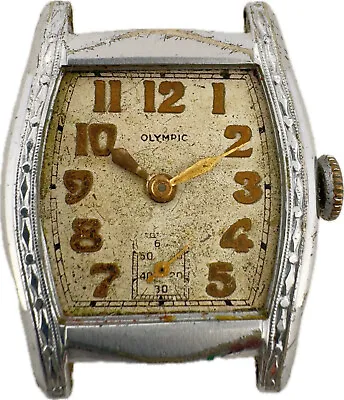 Vintage Olympic Men's Mechanical Wristwatch Swiss Chrome Art Deco Runs • $30