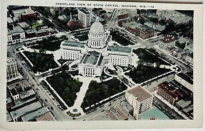 Madison Wisconsin Aerial View Of State Capitol Vintage Postcard C1920 • $10.36