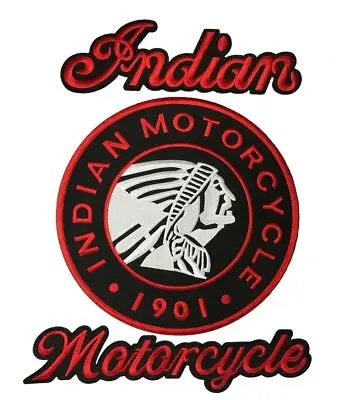 Red Embroidered Indian Motorcycle JACKET VEST BACK PATCH (3PC FULL SET) • $21.99