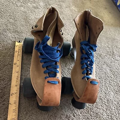 VTG Tan Suede Roller Skates Riedell Mens  Sz 8 Road Skate Sure Grip Aerobic M8f9 • $110