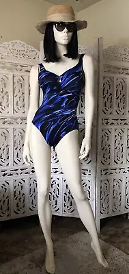 MIRACLESUIT-Slimming Swimsuit Bathing Suit Blue Wavy Navy Size 10 MSRP $120 NWOT • $35