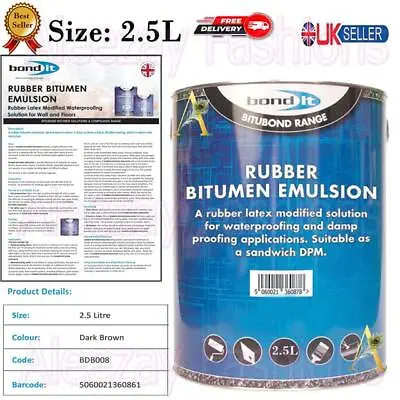 2.5L Bitumen Emulsion Rubber Latex Liquid DPM DPC Damp Proof Proofing Paint • £18.25