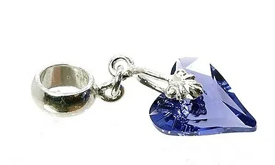 Sterling Silver & Tanzanite Crystal Wild Heart Dangle Bead Charm   • $18.66