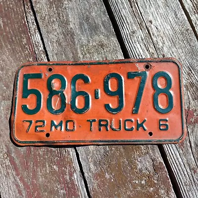 1972 Missouri 6 TRUCK License Plate -  586 978  (black On Orange) 72 MO TRUCK 6 • $12.50