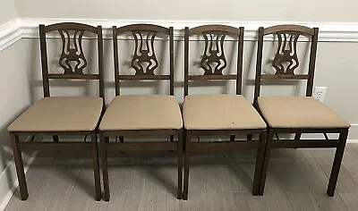 STAKMORE Solid Wood Folding Chairs Set Of 4 Padded Retro Mid Century Vintage • $240.99