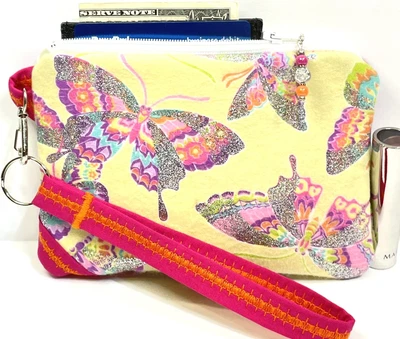 $5.95 • Buy Butterfly-Silver-Glitter-Handmade-Money-Coin-ID-Credit Card-Wristlet-Purse-Pouch
