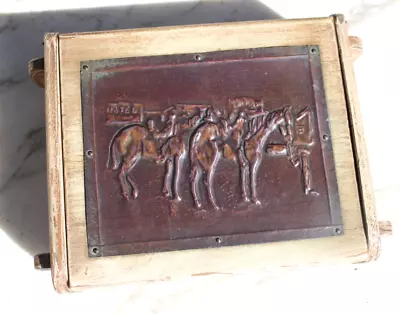 Antique Monterey Furniture Style Wooden Trinket Box With Copper Reposse Horses • $99.99