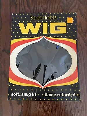 Vtg Collegeville Halloween Costume Wig Black Herculon Stretchable IN BOX • $14