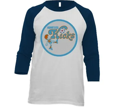 Minnesota Kicks NASL Soccer Raglan 3/4 Sleeve Baseball Tee Shirt With Logo • $34.95