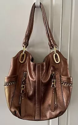 B. Makowsky Metallic Copper/Bronze Genuine Leather Hobo Shoulder/Handbag-VGC • $29.95