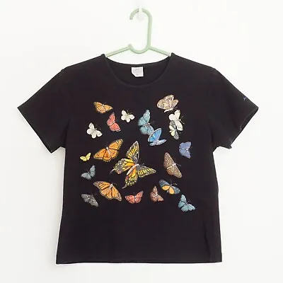 $17.99 • Buy Vintage 90s Black Butterfly Print T Shirt By Jim Thompson L