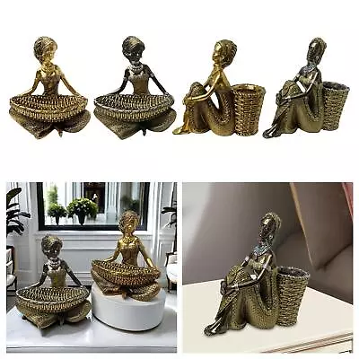 African Lady Figurine With Key Storage Women Statue For Desk Bathroom Office • $47.73