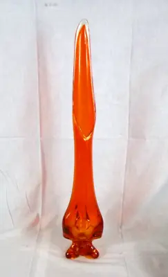 Vtg Mid Century Viking Glass Epic 3 Foil Swung Vase #1220 Persimmon Orange 24  H • $189