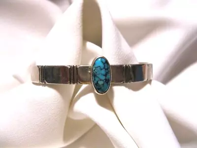 Vtg Native American J Nez Signed Blue Spiderweb Turquoise Cuff Bracelet • $125