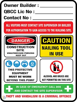 Queensland ( Qld ) Owner Builder Construction Safety Sign  (bd04) • $104.49